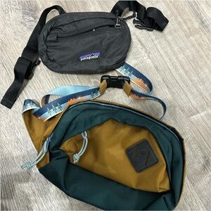 Patagonia Black and united by blue fanny packs